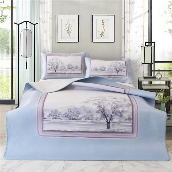 91家纺网 家纺一手货源 找家纺 彩绘头层牛皮凉席 水彩风景