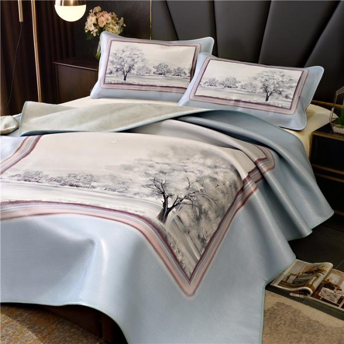 91家纺网 家纺一手货源 找家纺 彩绘头层牛皮凉席 水彩风景