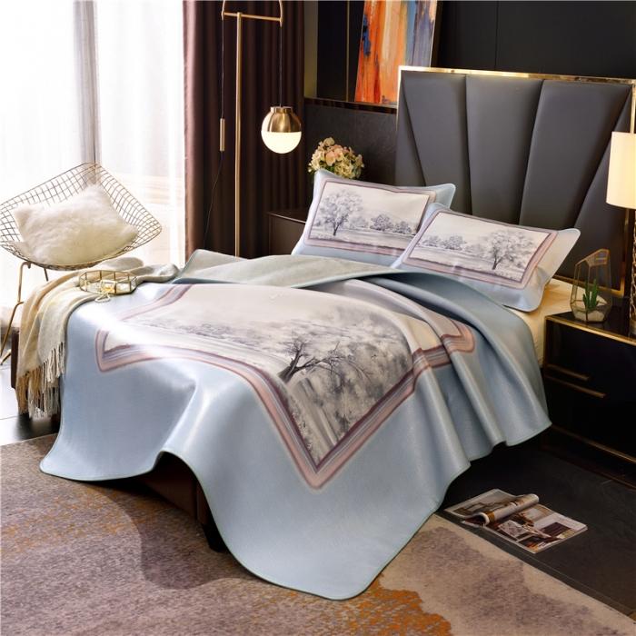 91家纺网 家纺一手货源 找家纺 彩绘头层牛皮凉席 水彩风景