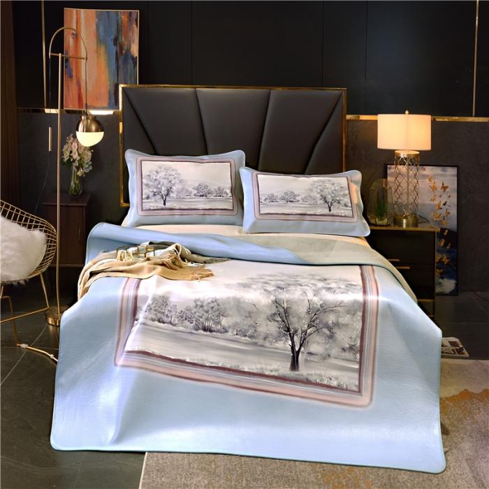 91家纺网 家纺一手货源 找家纺 彩绘头层牛皮凉席 水彩风景