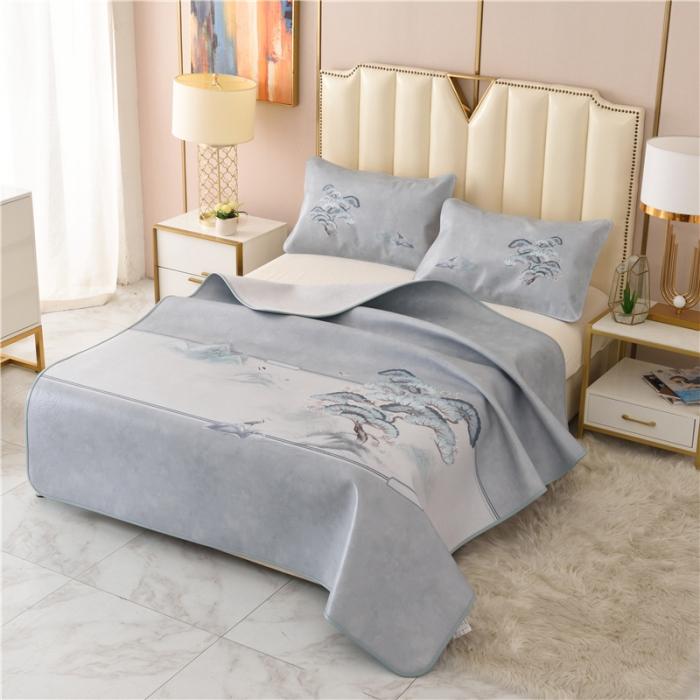 91家纺网 家纺一手货源 找家纺 彩绘头层牛皮凉席 轩墨鹤松