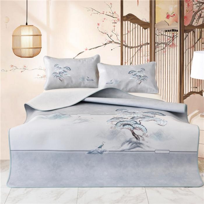 91家纺网 家纺一手货源 找家纺 彩绘头层牛皮凉席 轩墨鹤松