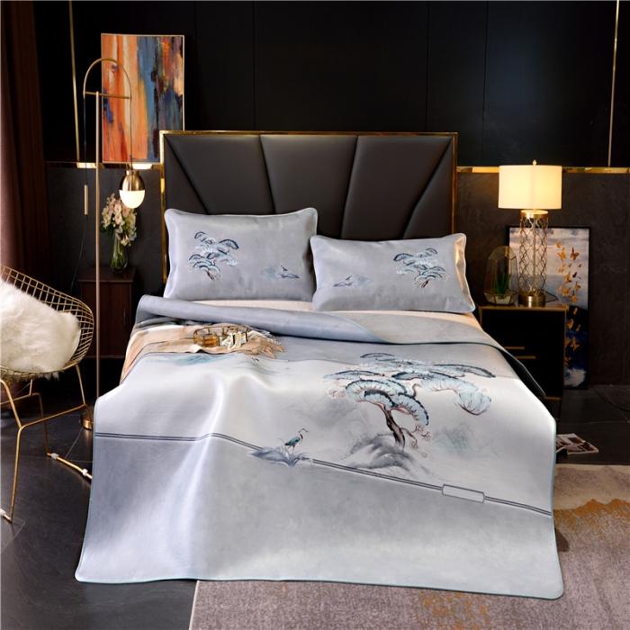 91家纺网 家纺一手货源 找家纺 彩绘头层牛皮凉席 轩墨鹤松