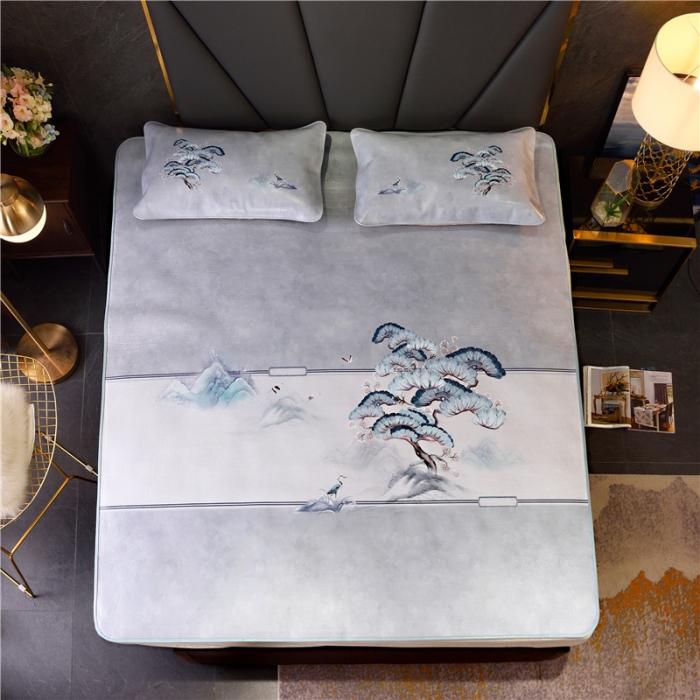 91家纺网 家纺一手货源 找家纺 彩绘头层牛皮凉席 轩墨鹤松