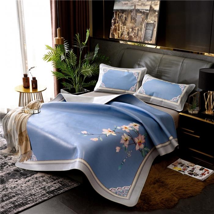 91家纺网 家纺一手货源 找家纺 彩绘头层牛皮凉席 -羽梦-蓝