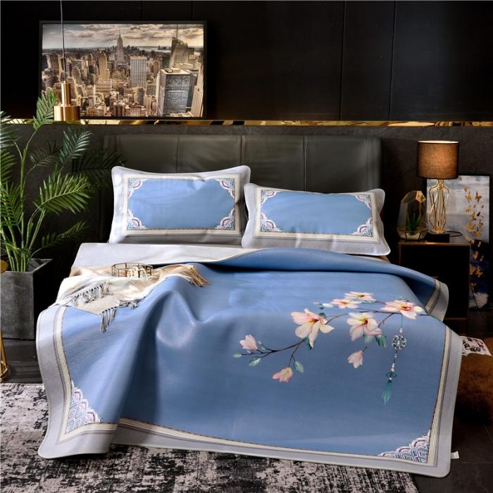 91家纺网 家纺一手货源 找家纺 彩绘头层牛皮凉席 -羽梦-蓝