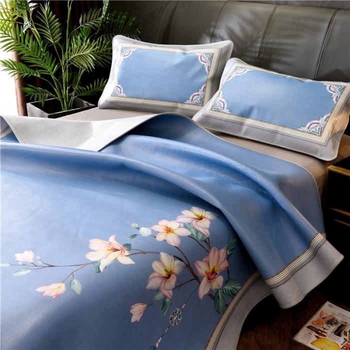 91家纺网 家纺一手货源 找家纺 彩绘头层牛皮凉席 -羽梦-蓝