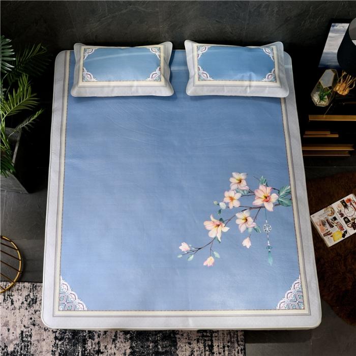 91家纺网 家纺一手货源 找家纺 彩绘头层牛皮凉席 -羽梦-蓝