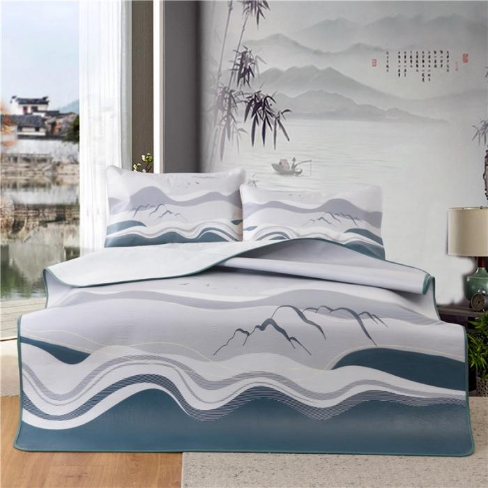 91家纺网 家纺一手货源 找家纺 彩绘头层牛皮凉席 -大雁孤山