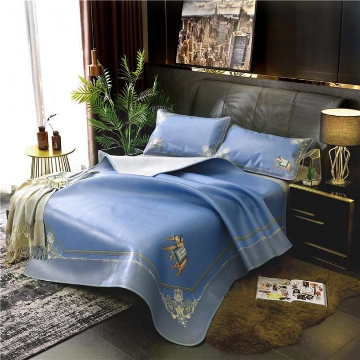 91家纺网 家纺一手货源 找家纺 彩绘头层牛皮凉席 -查尔斯蓝