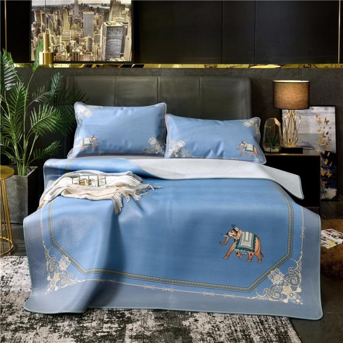 91家纺网 家纺一手货源 找家纺 彩绘头层牛皮凉席 -查尔斯蓝