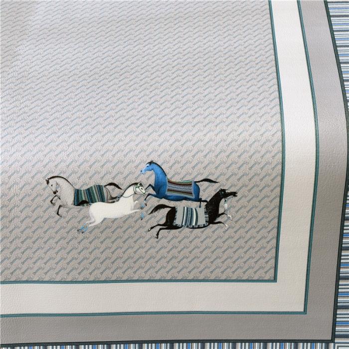 91家纺网 家纺一手货源 找家纺 彩绘头层牛皮凉席 -策马奔腾--蓝