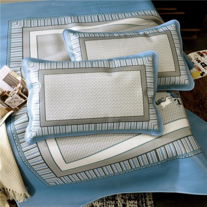 91家纺网 家纺一手货源 找家纺 彩绘头层牛皮凉席 -策马奔腾--蓝