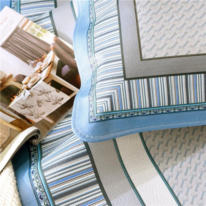 91家纺网 家纺一手货源 找家纺 彩绘头层牛皮凉席 -策马奔腾--蓝