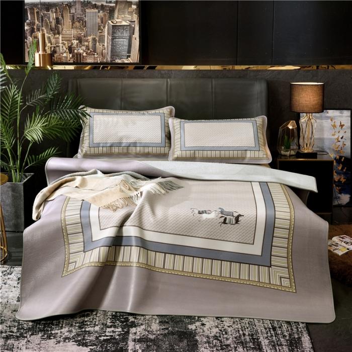 91家纺网 家纺一手货源 找家纺 彩绘头层牛皮凉席 -策马奔腾-灰