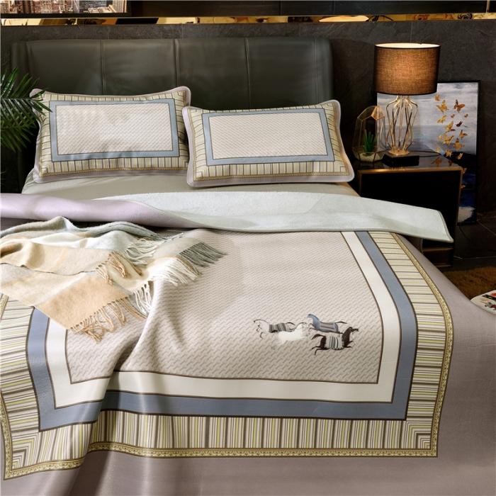 91家纺网 家纺一手货源 找家纺 彩绘头层牛皮凉席 -策马奔腾-灰