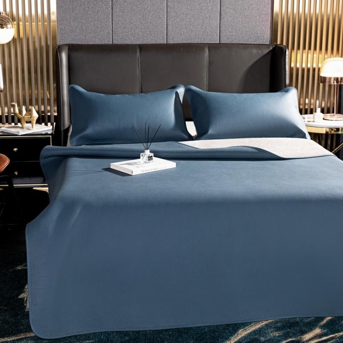 91家纺网 家纺一手货源 找家纺 素彩头层黄牛皮席 -素彩-蓝色