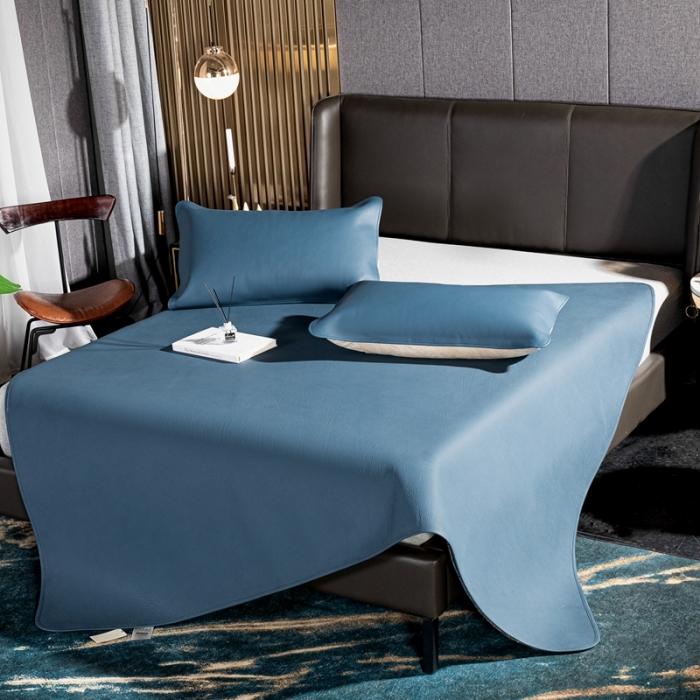 91家纺网 家纺一手货源 找家纺 素彩头层黄牛皮席 -素彩-蓝色