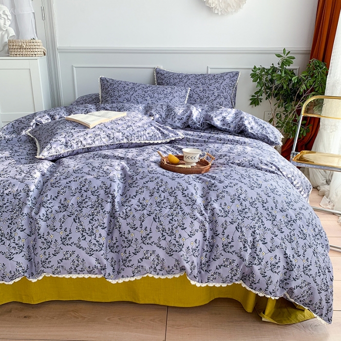 91家纺网 家纺一手货源 找家纺 澳萝拉 新款13372春夏全棉法式蕾丝花边碎花四件套 满月