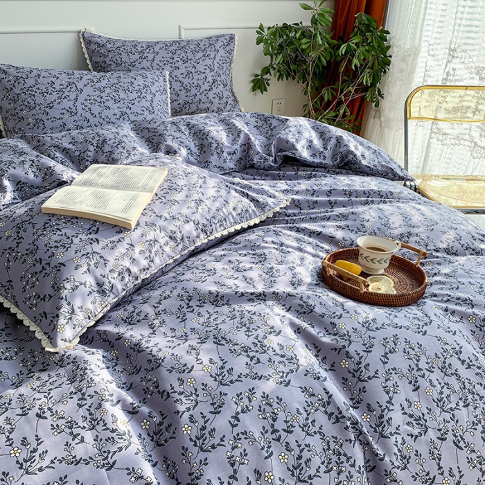 91家纺网 家纺一手货源 找家纺 澳萝拉 新款13372春夏全棉法式蕾丝花边碎花四件套 满月