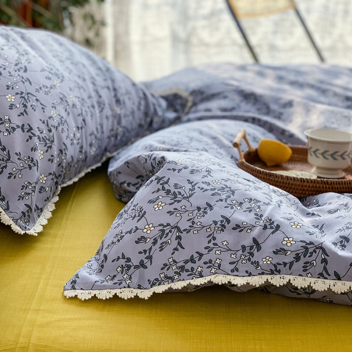 91家纺网 家纺一手货源 找家纺 澳萝拉 新款13372春夏全棉法式蕾丝花边碎花四件套 满月