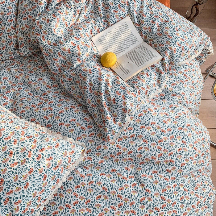 91家纺网 家纺一手货源 找家纺 澳萝拉 新款13372春夏全棉法式蕾丝花边碎花四件套 木槿