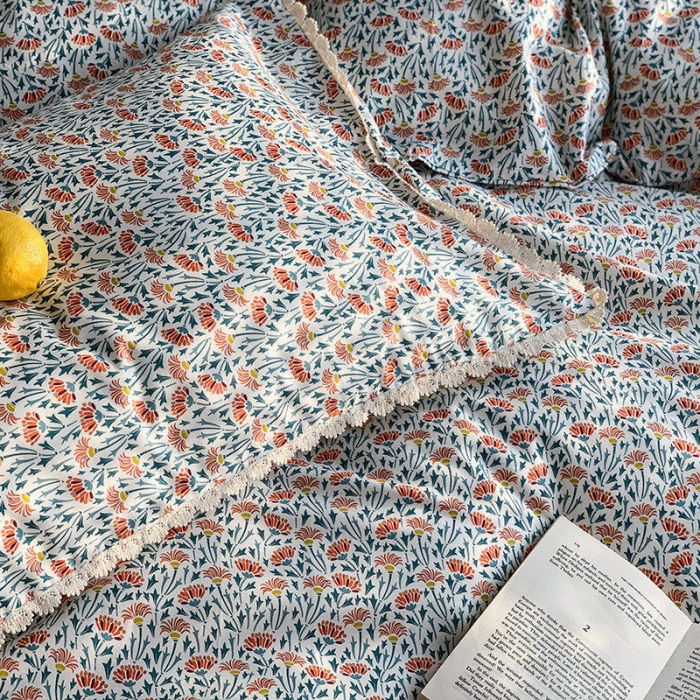 91家纺网 家纺一手货源 找家纺 澳萝拉 新款13372春夏全棉法式蕾丝花边碎花四件套 木槿