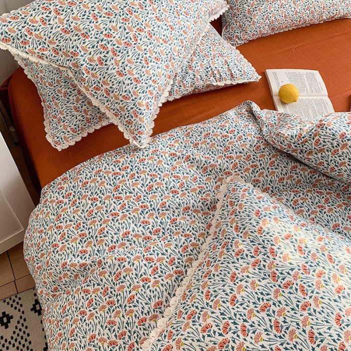 91家纺网 家纺一手货源 找家纺 澳萝拉 新款13372春夏全棉法式蕾丝花边碎花四件套 木槿