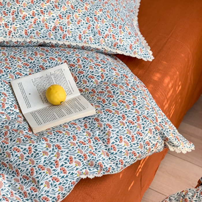 91家纺网 家纺一手货源 找家纺 澳萝拉 新款13372春夏全棉法式蕾丝花边碎花四件套 木槿