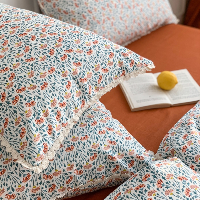 91家纺网 家纺一手货源 找家纺 澳萝拉 新款13372春夏全棉法式蕾丝花边碎花四件套 木槿