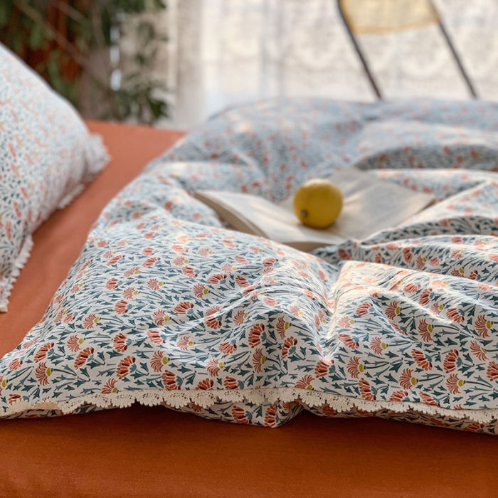 91家纺网 家纺一手货源 找家纺 澳萝拉 新款13372春夏全棉法式蕾丝花边碎花四件套 木槿