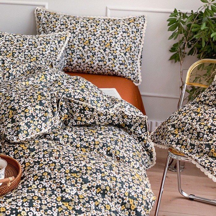 91家纺网 家纺一手货源 找家纺 澳萝拉 新款13372春夏全棉法式蕾丝花边碎花四件套 日出