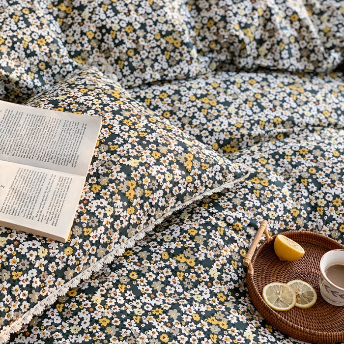 91家纺网 家纺一手货源 找家纺 澳萝拉 新款13372春夏全棉法式蕾丝花边碎花四件套 日出