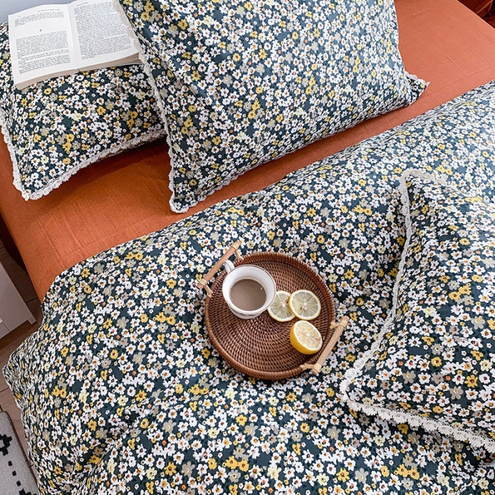 91家纺网 家纺一手货源 找家纺 澳萝拉 新款13372春夏全棉法式蕾丝花边碎花四件套 日出