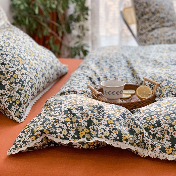 91家纺网 家纺一手货源 找家纺 澳萝拉 新款13372春夏全棉法式蕾丝花边碎花四件套 日出