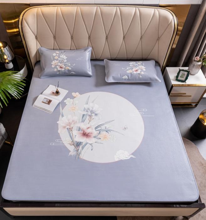 91家纺网 家纺一手货源 找家纺 彩绘头层水牛皮凉席 -蝶梦南吟-灰