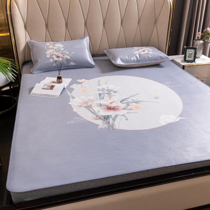 91家纺网 家纺一手货源 找家纺 彩绘头层水牛皮凉席 -蝶梦南吟-灰