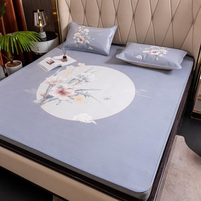 91家纺网 家纺一手货源 找家纺 彩绘头层水牛皮凉席 -蝶梦南吟-灰