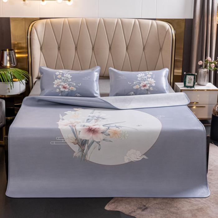 91家纺网 家纺一手货源 找家纺 彩绘头层水牛皮凉席 -蝶梦南吟-灰