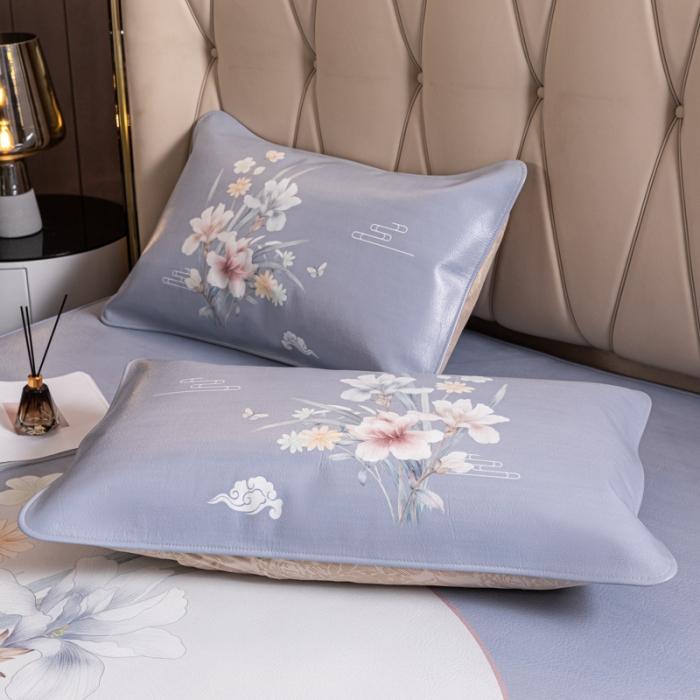 91家纺网 家纺一手货源 找家纺 彩绘头层水牛皮凉席 -蝶梦南吟-灰