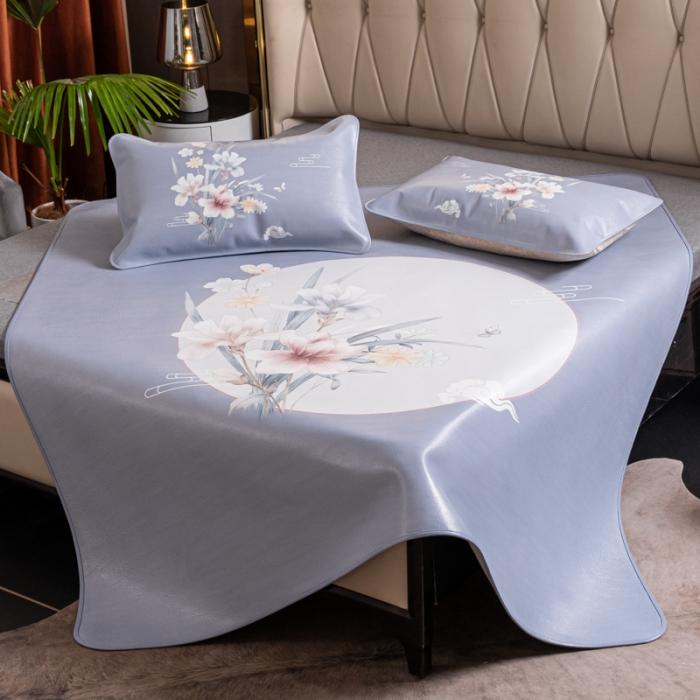 91家纺网 家纺一手货源 找家纺 彩绘头层水牛皮凉席 -蝶梦南吟-灰