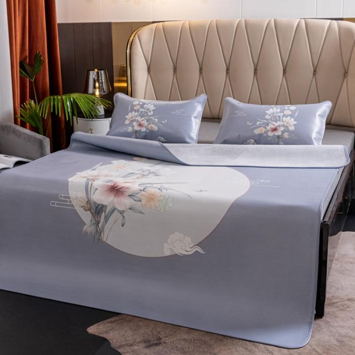 91家纺网 家纺一手货源 找家纺 彩绘头层水牛皮凉席 -蝶梦南吟-灰