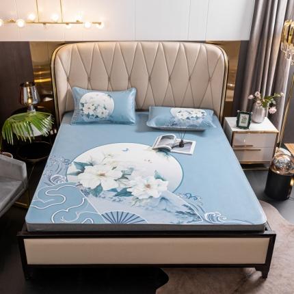 彩绘头层水牛皮席 -国色天香-浅蓝