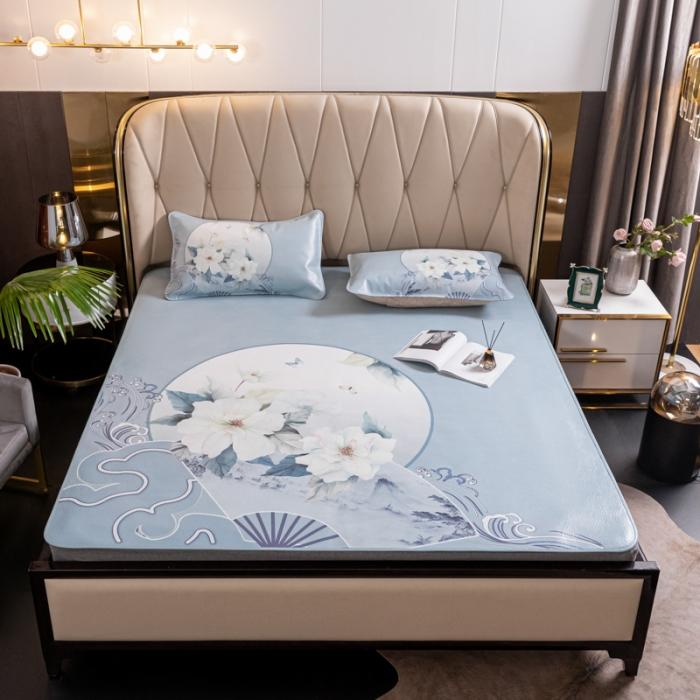 91家纺网 家纺一手货源 找家纺 彩绘头层水牛皮席 -国色天香-银灰色