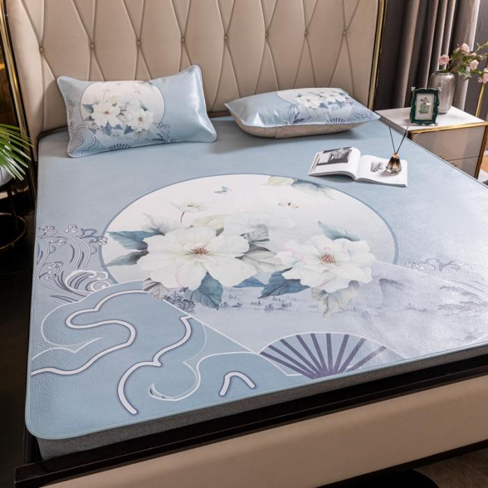 91家纺网 家纺一手货源 找家纺 彩绘头层水牛皮席 -国色天香-银灰色