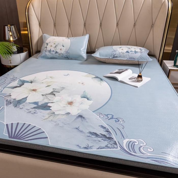 91家纺网 家纺一手货源 找家纺 彩绘头层水牛皮席 -国色天香-银灰色