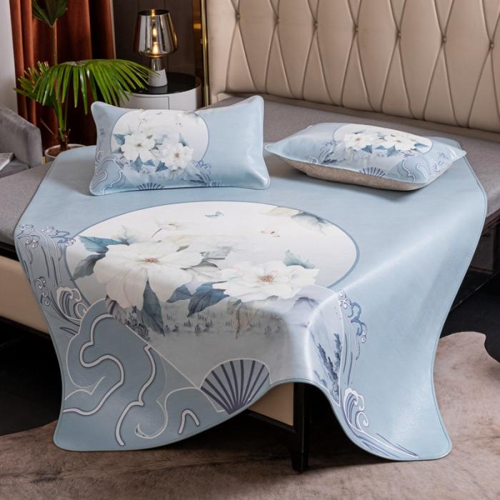 91家纺网 家纺一手货源 找家纺 彩绘头层水牛皮席 -国色天香-银灰色