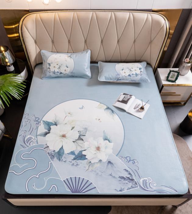 91家纺网 家纺一手货源 找家纺 彩绘头层水牛皮席 -国色天香-银灰色