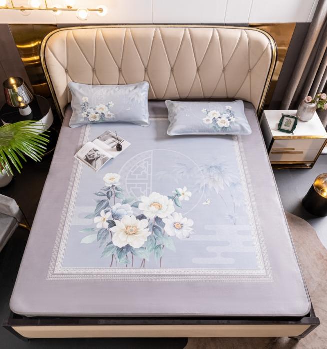 91家纺网 家纺一手货源 找家纺 彩绘头层水牛席 -月夕花潮-卡其色