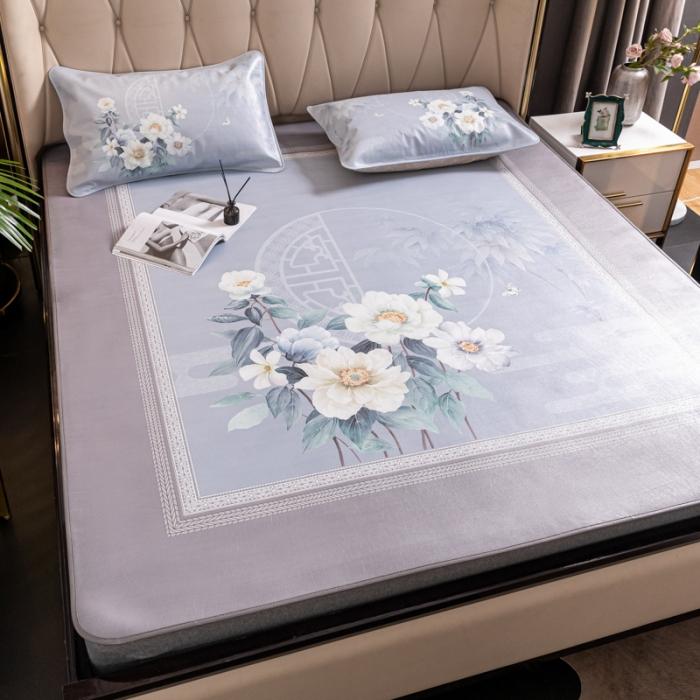 91家纺网 家纺一手货源 找家纺 彩绘头层水牛席 -月夕花潮-卡其色